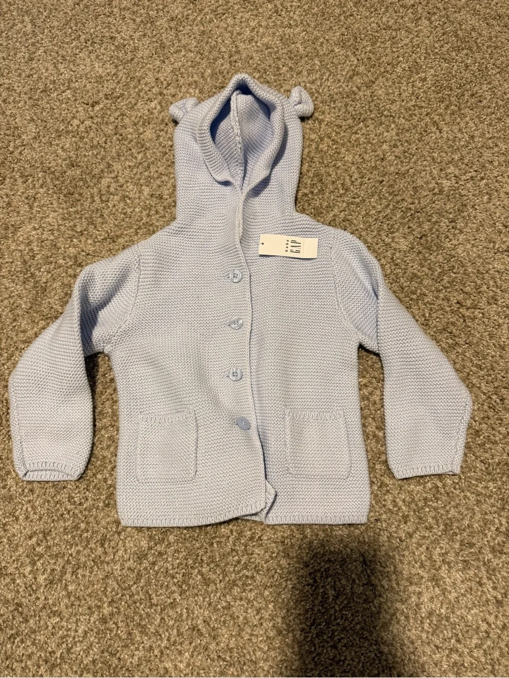 GAP Baby Knit Hooded Cardigan in Baby Blue 18-24 months